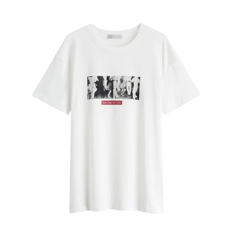 

2019 spring and summer new ins tide retro port wind Korean print loose short-sleeved round neck T-shirt
