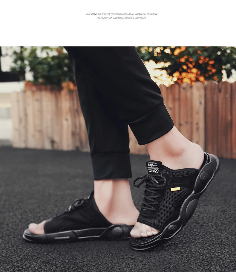 Hot Sandals Men Summer Slippers Fashion Peep Toe Flip Flops Shoes Male Outdoor Non-slip Flat Cow Leather Mesh Beach Slides