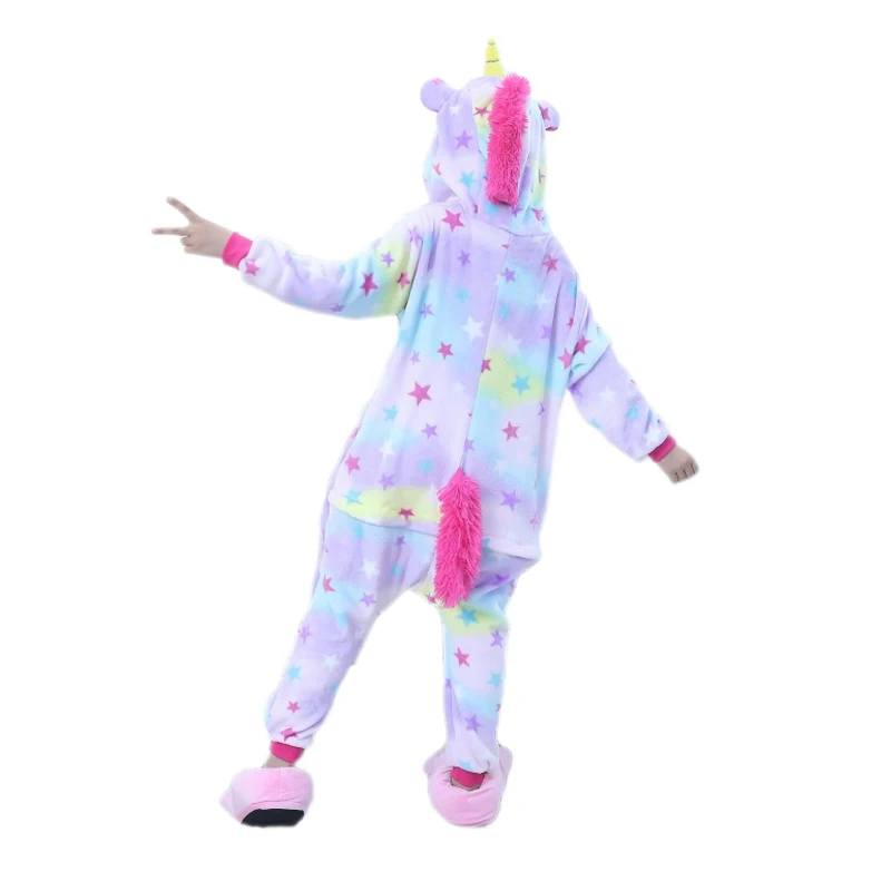 Kids Pajamas Flannel Animal Unicorn Pikachu Stitch Costume Cosplay Winter Cute Cartoon Children Sleepwear Baby Pyjamas Onesies