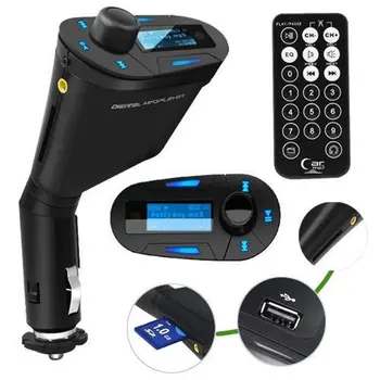 

Remote radio + Newest Bule LCD Car MP3 Player Car kit Music Player Audio Wireless FM Transmitter Modulator USB SD MMC