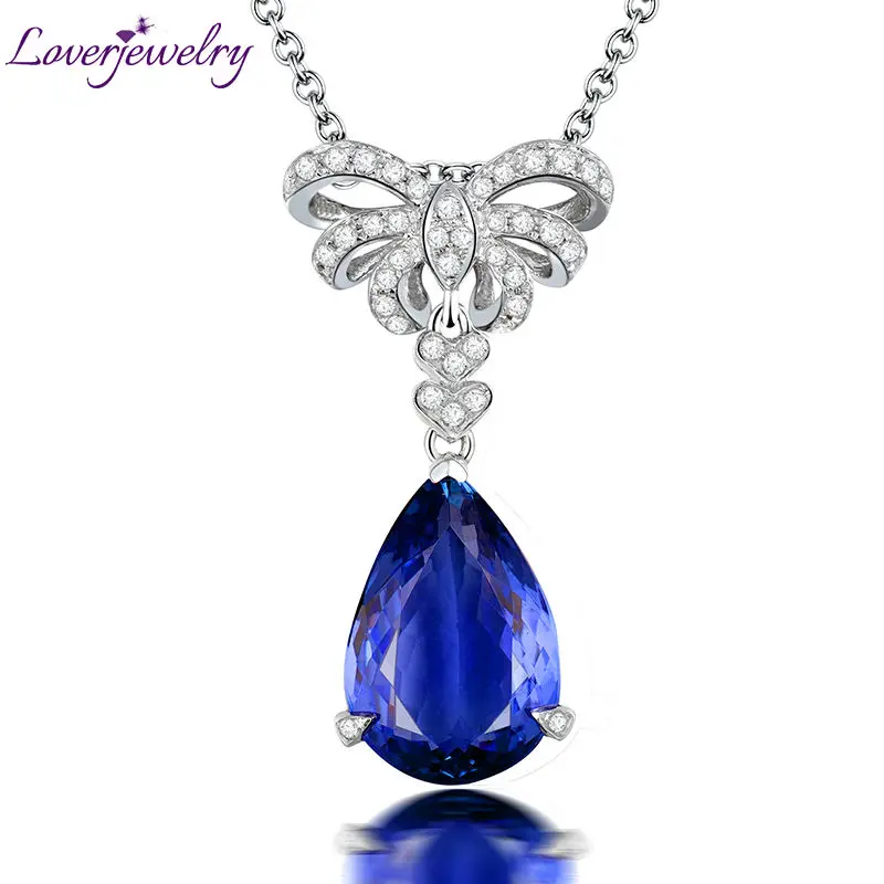 

Solid 18K White Gold Diamonds Pear Shape Natural Tanzanite Engagement Pendants Necklace Gemstones Jewelry For Women Wedding