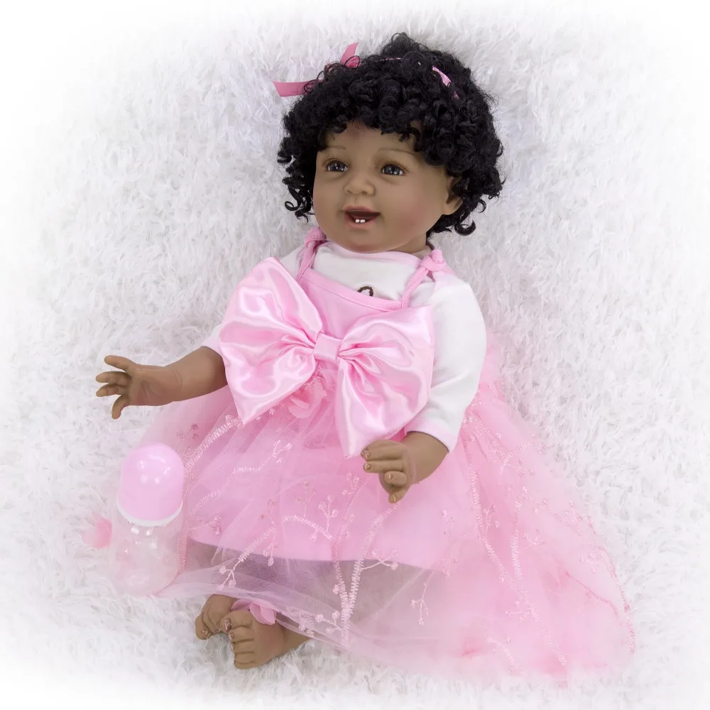 

55cm Bebe Doll Reborn Black skin Silicone Toy Realistic Smile Reborn Baby Doll Gift for Children's Day soft Girl baby lol dolls