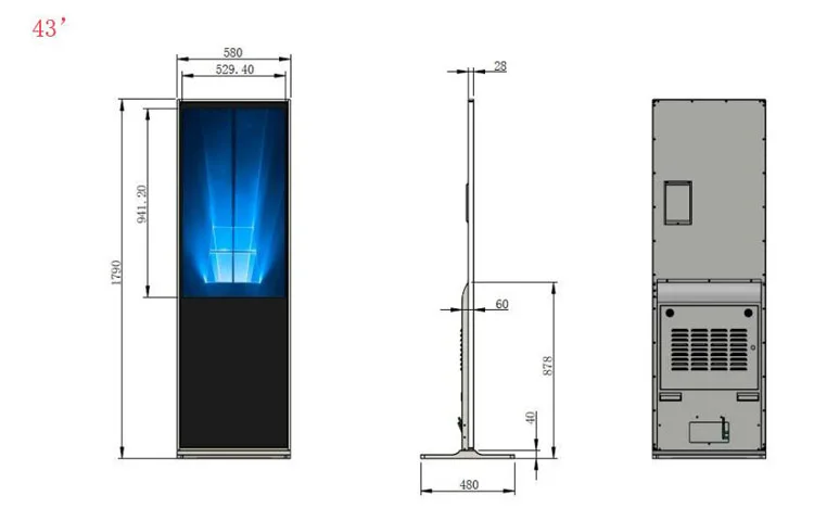 43 дюймов сенсорный киоск цифровые вывески плеер встроенный windows Intel I3 ЖК-дисплей напольные цифровые вывески