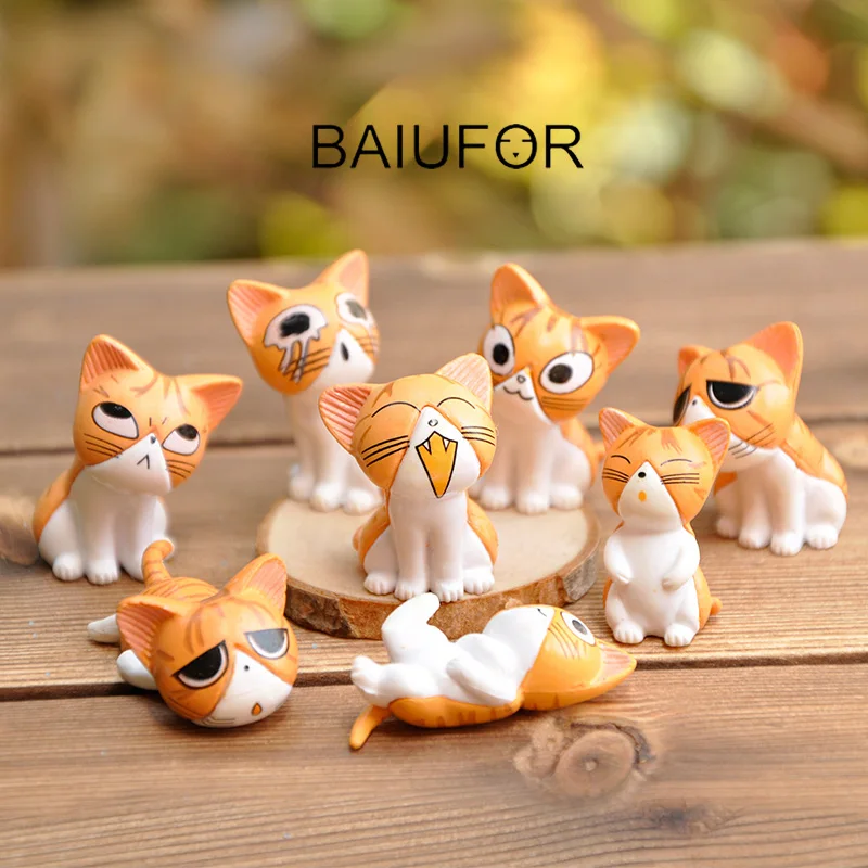 

BAIUFOR Animal Miniatures Cartoon Cute Cat 3 Color 8 styles Keychain Material Terrarium Figurines DIY Fairy Garden Decoration