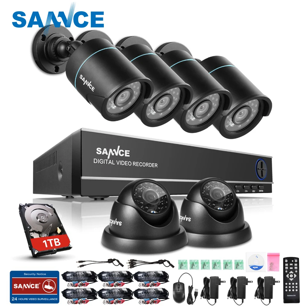 

SANNCE 8CH CCTV System 1080P HDMI Output 6PCS 720P TVI CCTV Security Cameras IR Night Waterproof Surveillance DVR Kit 1TB HDD