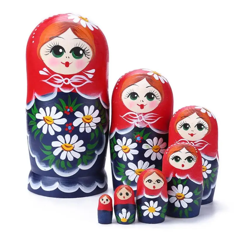 

7 Layer Hand Paint Lovely Girl Matryoshka Ethnic Style Nesting Doll Wooden Craft Ornament For Children