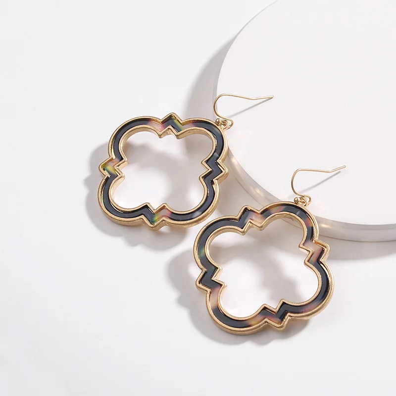 

Gold Polished Metallic Cut Out Hollow Magnolia Floral Dangle Drop Statement Earrings for Women Magnolia Drops Earrings