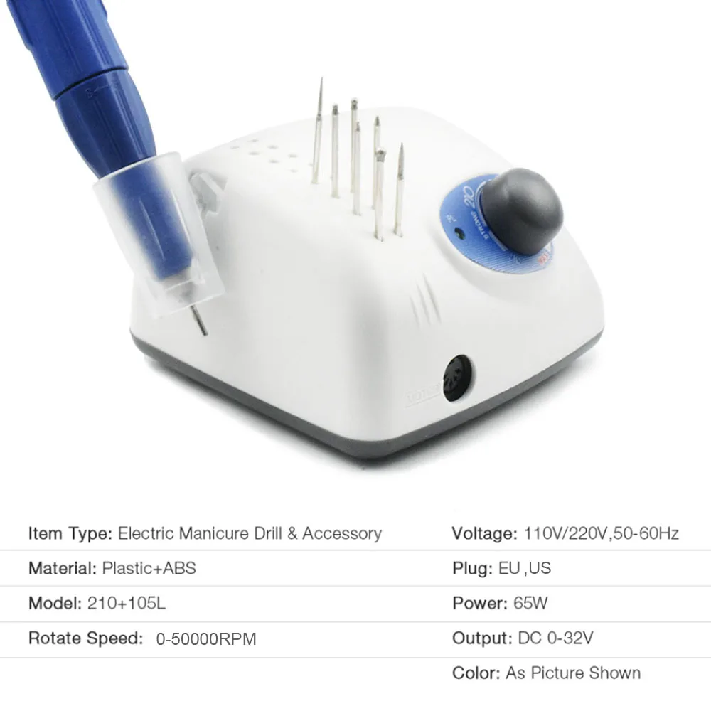 35000 об/мин 65 Вт Мощный электрический сверлильный станок для ногтей 210 модель ручной Маникюр Педикюр Маникюрный Инструмент для дизайна ногтей с сверлом для ногтей