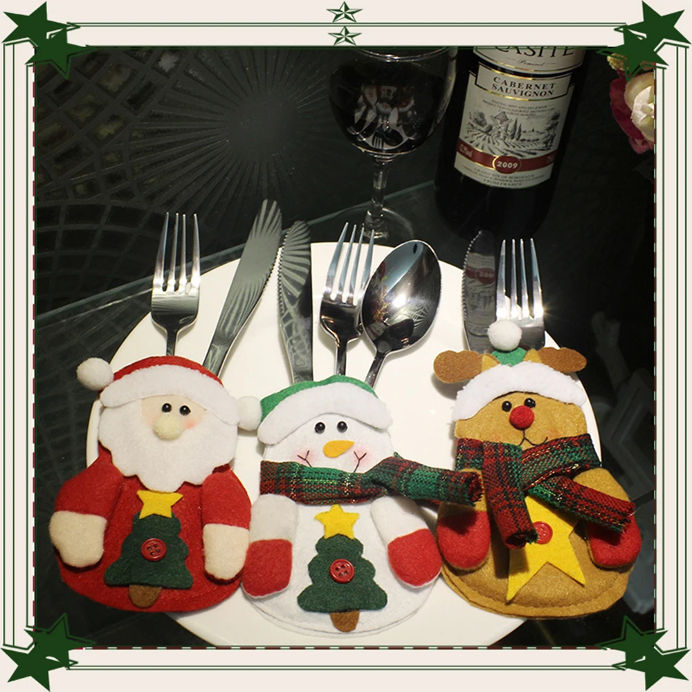 6Pcs Christmas Silverware Holder Pockets 3 Style Santa Tree Hanging