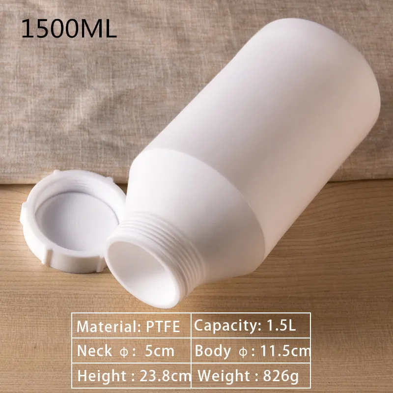 

1500ml PTFE Laboratory Bottle Teflon Flasks with screw cap white container for High purity concentrate Corrosion resistant