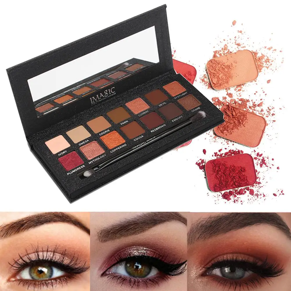 IMAGIC 14-Color Shimmer Matte Eye Shadow Reddish Brown Sunset Eyeshadow Palette Waterproof Long Lasting Eye Makeup Cosmetic