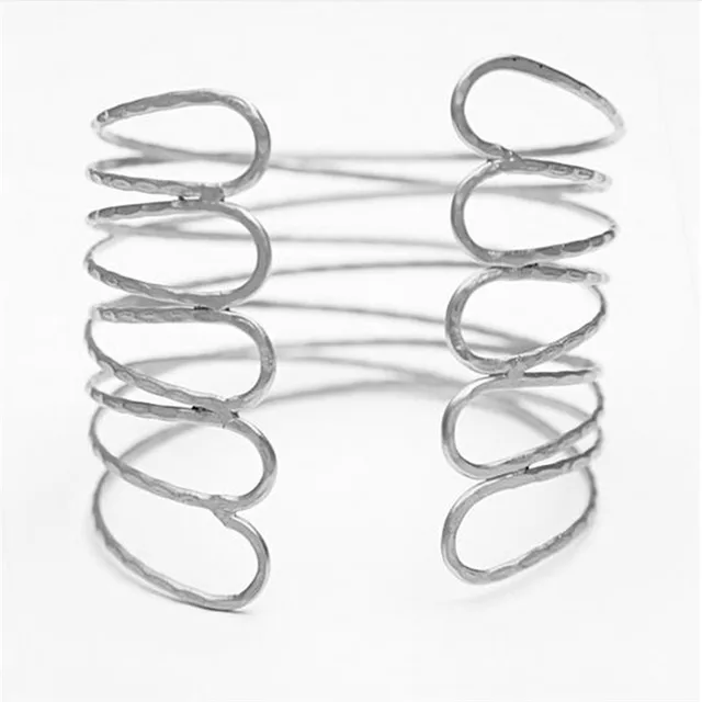 Women Gothic Jewelry Trendy Alloy Geometric Armband Upper Arm Cuff Bracelets & Bangles Exaggerated Party Accessories Silver