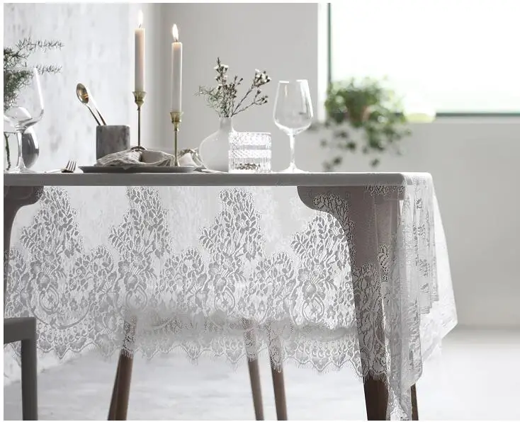 

Rural Lace Rectangular Black White Tablecloth Coffee Table Desk Wedding Garden Protective Covers Table Cloth
