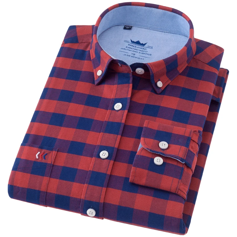 

Long Sleeve 100% cotton oxford Dress Shirt Men Social Mens plaid casual Shirt Male Striped work Shirts solid color plus size 5X