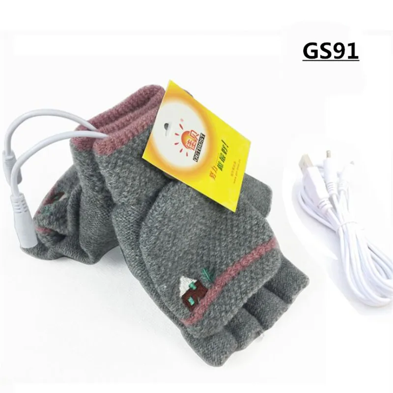 Зимние теплые двухсторонние перчатки с подогревом с USB для мальчиков и девочек, растягивающиеся мужские и женские двухслойные шерстяные вязаные перчатки