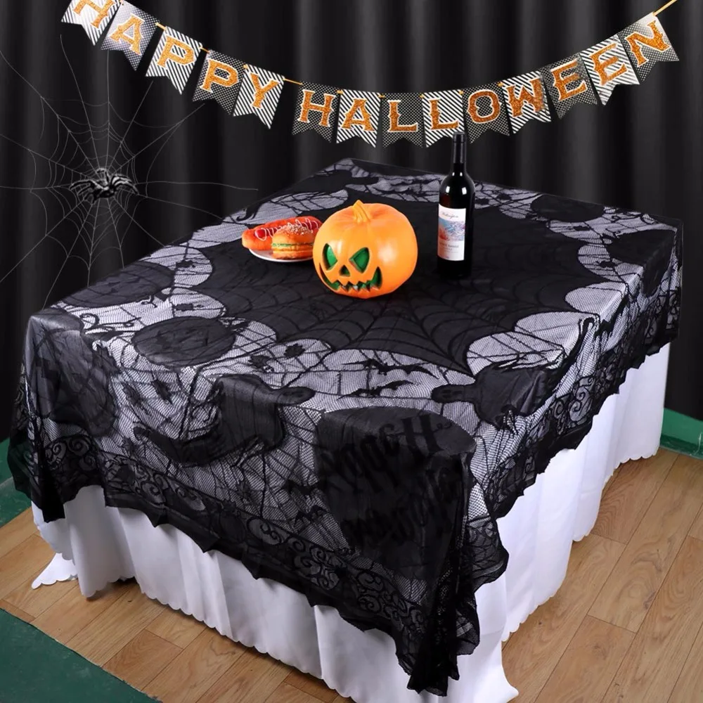 Online Get Decorations Table Aliexpress Com Ourwarm Decoration 60 80in Black Lace Spider Web Pumpkin Table Cloth