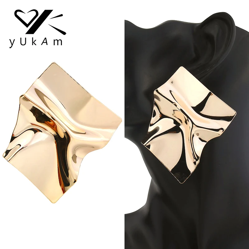 

YUKAM Fashion Simple Gold Statement Irregular Metal Earrings Punk Exaggerated Big Stud Earrings for Women Wedding Party Jewelry