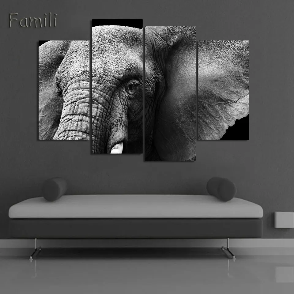 4Panel Animal Art Children Living Room Decoration African Elephants