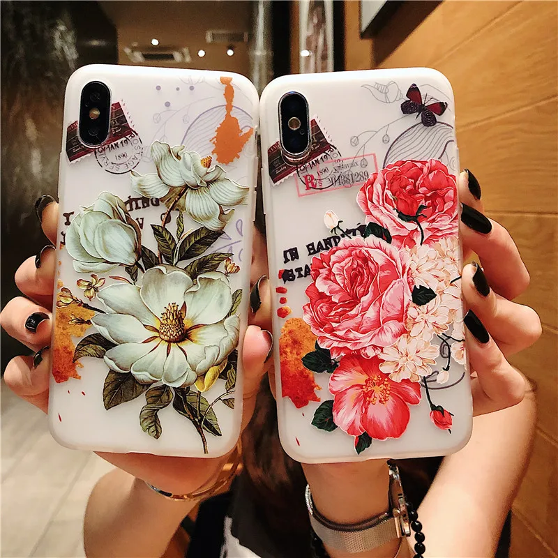 

Flower Floral Silicon Phone Case For iPhone 7 8 Plus XS Max XR Cases For iPhone X 8 7 6 6S Plus Soft TPU Emboss Rose Cover
