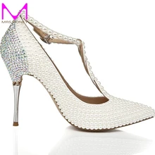 2016 t-riemen Elfenbein Hochzeit Schuhe mit Strass Spitz Stiletto Heels Nachtclub Club Schuhe Hochzeit Party Prom Pumpen