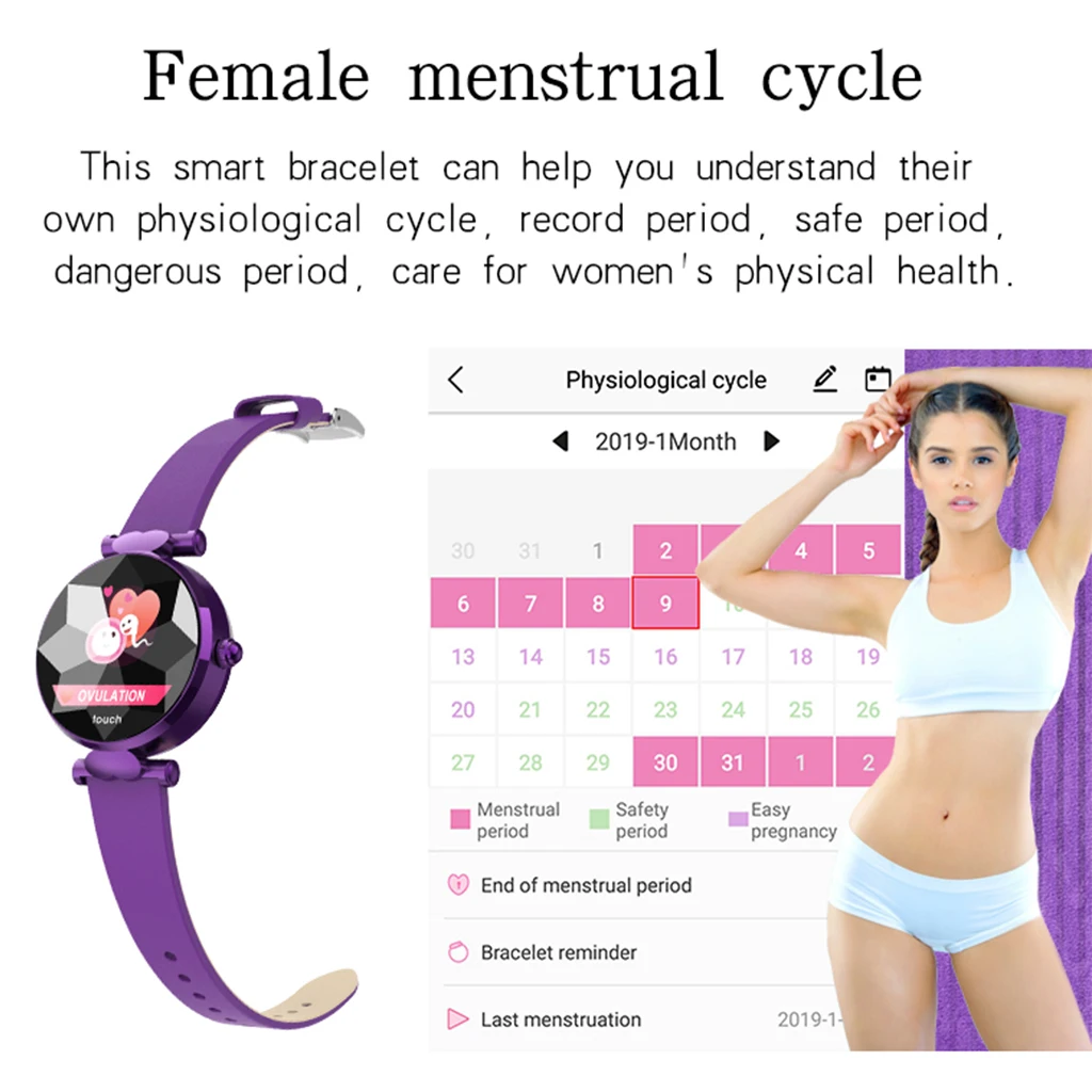 B80 Women Smart Bracelet Leather strap Smart  Watch Fashion IP67 Fitness Tracker Heart Rate Monitor Blood Pressure