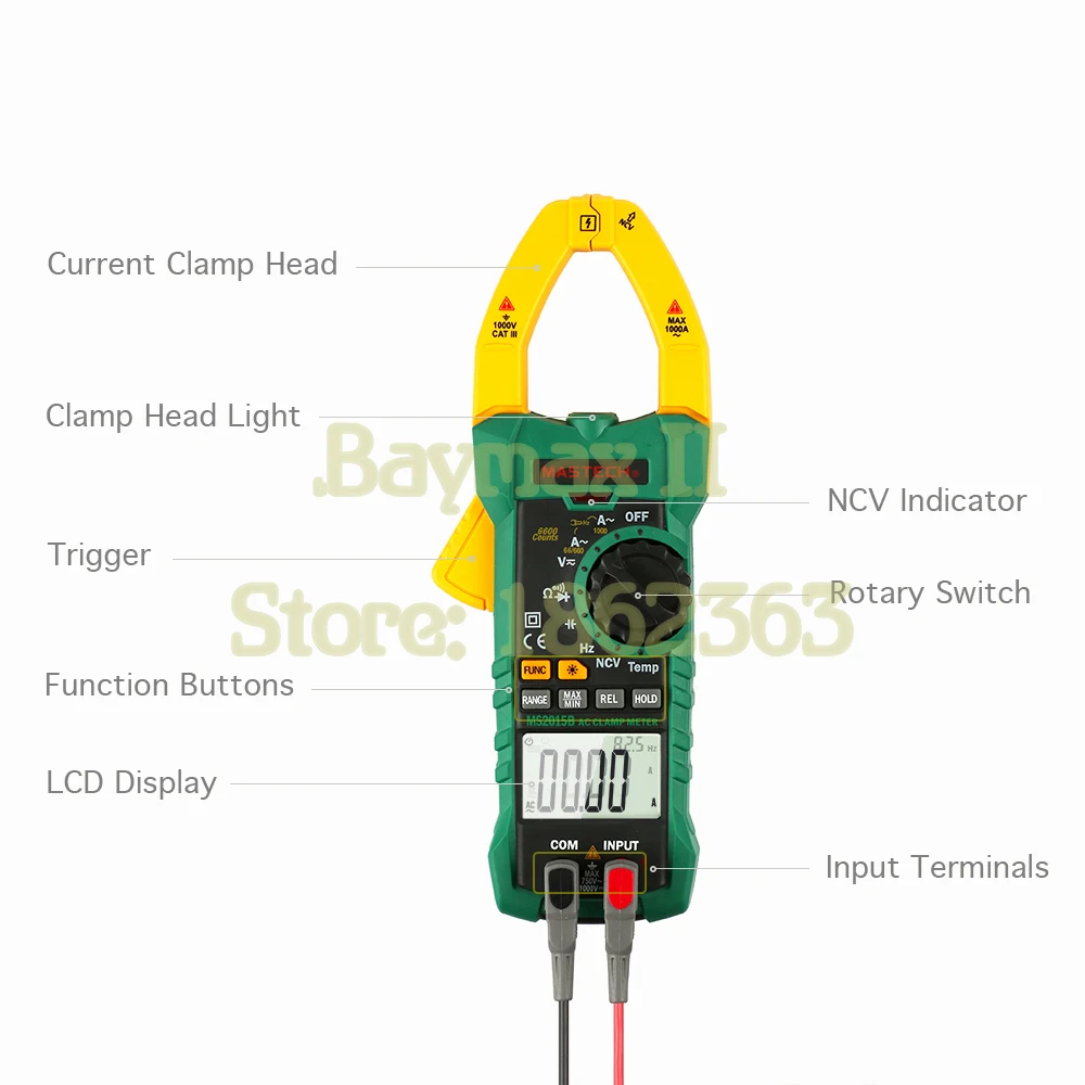 MASTECH MS2015B 1000A AC Токоизмерительные клещи с сопротивлением, емкостью, частотой, температурой и NCV тест