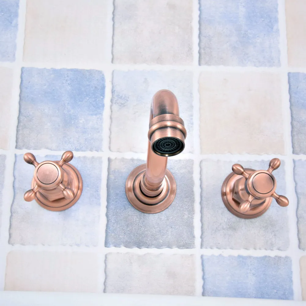 خمر العتيقة النحاس على نطاق واسع بالوعة الحمام صنبور المزدوج مقابض 3 ثقوب صنبور حوض خلاط جدار جبل صنبور حوض صنبور حوض خلاط