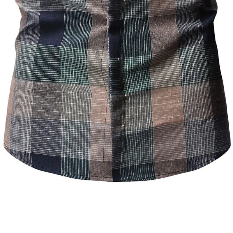 Chemise Homme Plaid Dress Shirts Mens Short Sleeve Button-Down Checkered Shirts 2019 Summer Fashions Men Blouse YS52 (11)