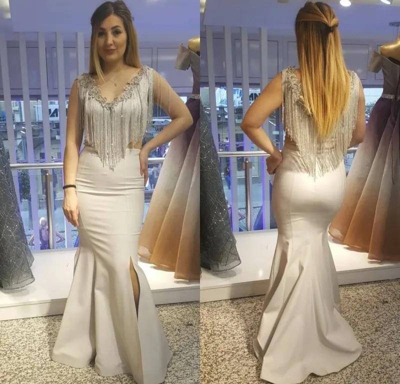 

2019 New Evening Dresses Sexy V Neck Sleeveless Side Split Plus Size Mermaid Prom Gowns Custom Made Special Occasion Dress