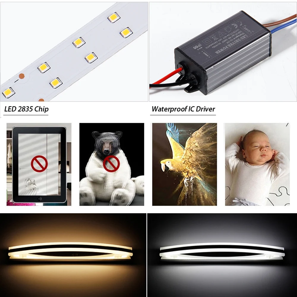 8 Вт/12 Вт Спальня Ванная комната AC110-240V SMD2835 LED свет зеркала Стиль белый Настенные светильники Нержавеющая сталь современный Макияж зеркало