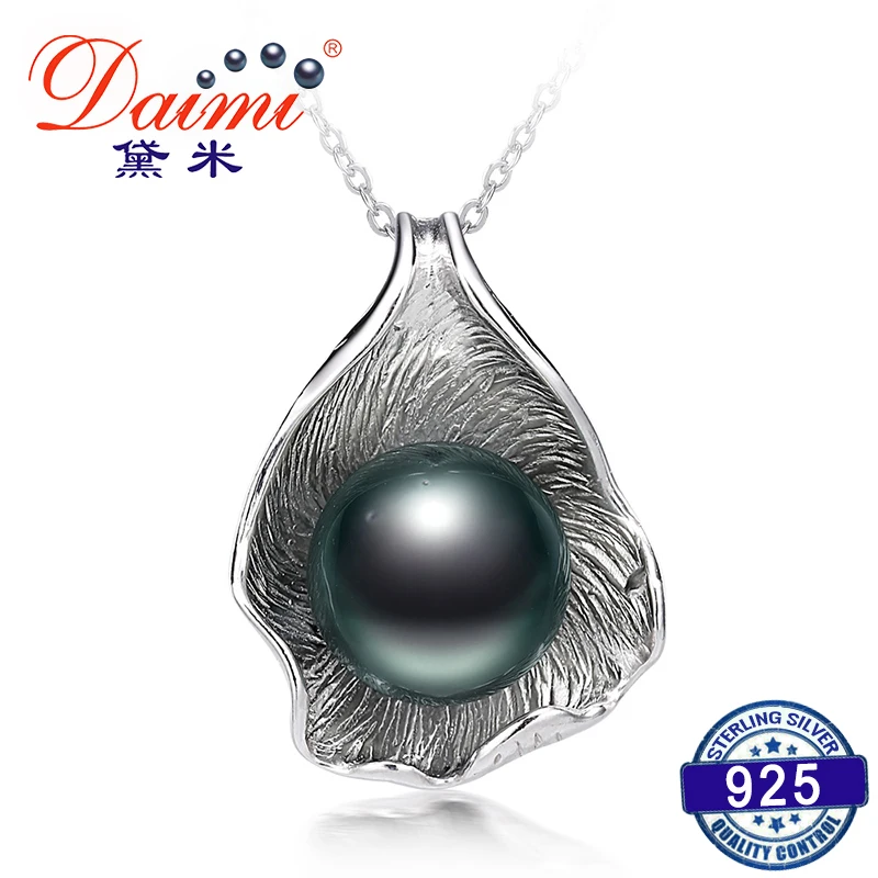 

DAIMI 9-11mm Black Tahitian Pearl Pendant 925 Silver Chain Necklace The Apple Of Our Eye Fine Jewelry christmas gifts