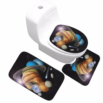 

CAMMITEVER 3Pcs/set Galaxy Space Bathroom Mat Set Flannel Anti Slip Toilet Seat Cover Bath Rug Door Mat Carpet Home Decor