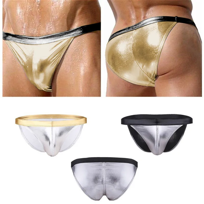 

Sexy Men Underwear Men Briefs Sexy Underwear Low-waist Men's Underpants Briefs Shorts Bright Fabric Silver Gold Underpant