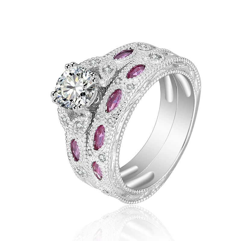 Classical Design 2pcs Round CZ Diamond Paved Engagement Rings Sets For Women Platinum Plated Crystal Wedding Ring Jewelry LSR018