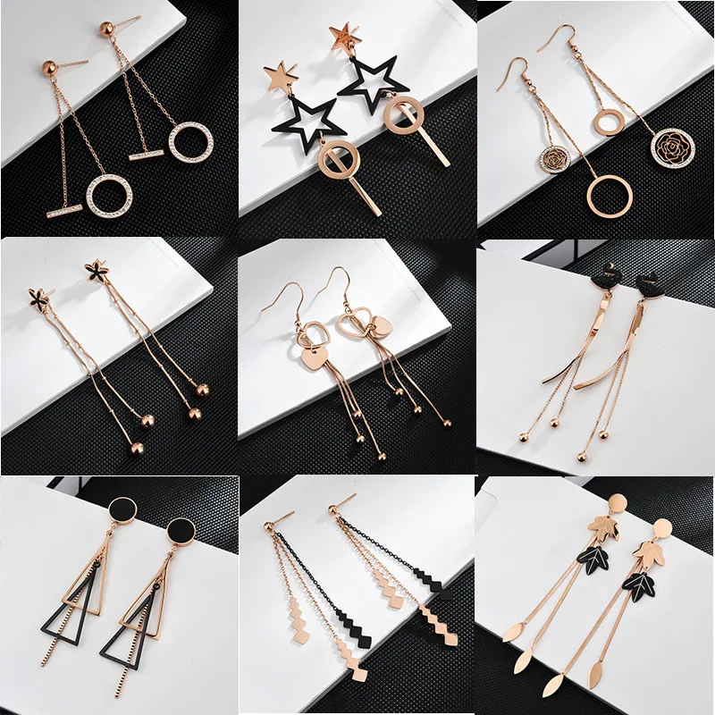 

Fashion titanium steel does not fade ear line long tassel earrings wild temperament simple fresh female jewelry hot sale