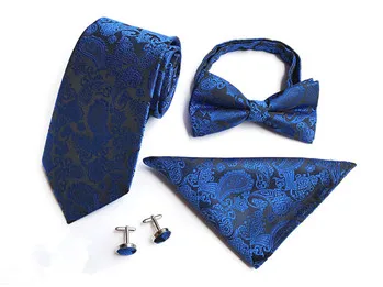 ГКНТ Марка Пейсли Цветочный принт шелк Для мужчин s Галстуки для Для мужчин галстук Темно-синие галстук с матч лук галстук платок запонки 4