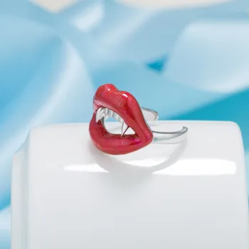 

New style 925 sterling silver unique vampire red lip ring women's boutique jewelry 2020 unique halloween gift