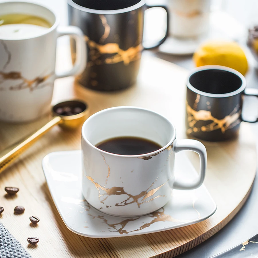 MUZITY, набор керамических чайных чашек и блюдца, креативный золотой дизайн, набор фарфоровых чайных чашек, набор черных кофейных чашек, посуда для напитков
