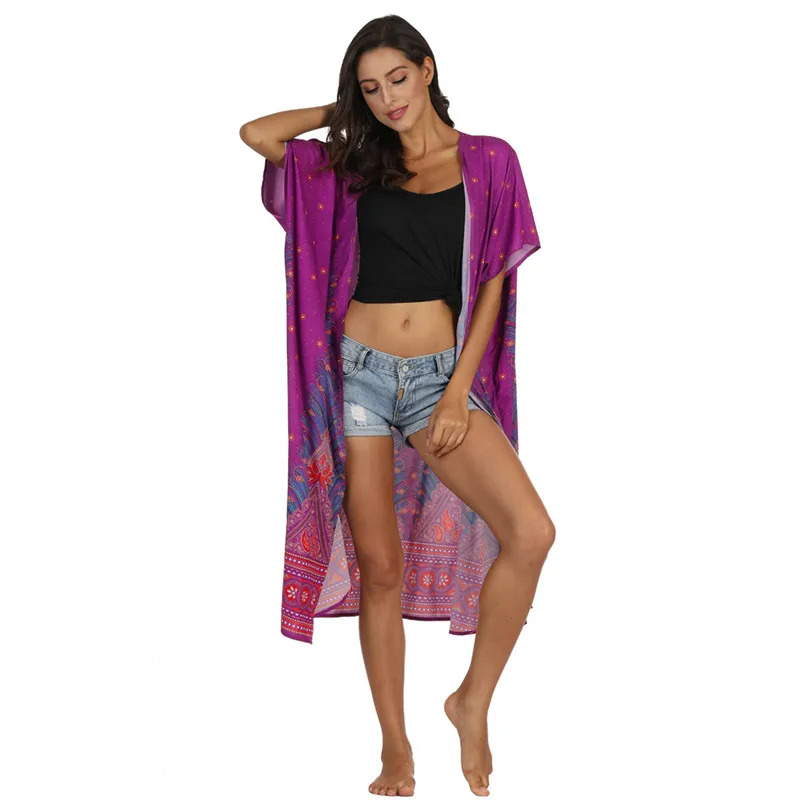 

Bohemian Kimono Cardigan Boho Chic Beach Wear Bikini Cover Women Summer Beach Party Robes Female Kimonos