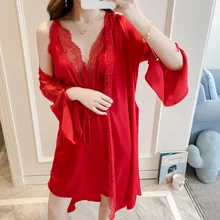 Сексуальный халат для свадьбы, невесты, подружки невесты, глубокий v-образный вырез, женский халат, атласный комплект из 2 предметов, Ночная одежда для сна, кружевной халат, домашняя одежда