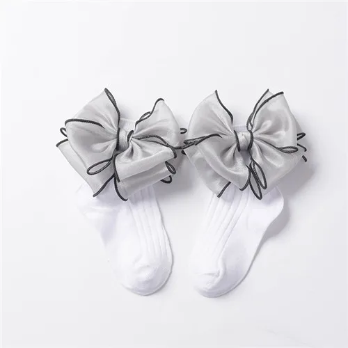 Короткие носки для новорожденных, зимние кружевные носки с бантом для девочек, хлопковые носки принцессы для девочек, модная детская одежда для девочек 1, 2, 3, 4, 5, 6, 7, 8 лет - Цвет: Белый