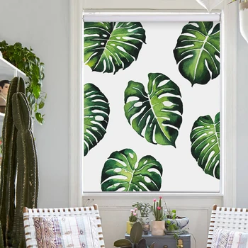 

MOMO Roller Shades Blinds Blackout Water-Proof Green Plant Window Curtains Roller Blinds Thermal Insulated Fabric Custom Size