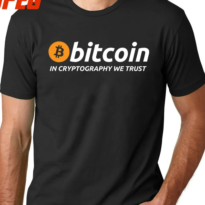 T Shirts Bitcoin In Cryptography We Trust Men'S O Neck Moon Short Sleeve Cryptocurrency T Shirt Men Funky Tees Cotton Clothes