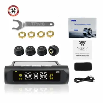 

2019 Newest TPMS LCD Display Car Wireless Tire Tyre Pressure Monitoring System 4 External Sensors For Cars Solar Power