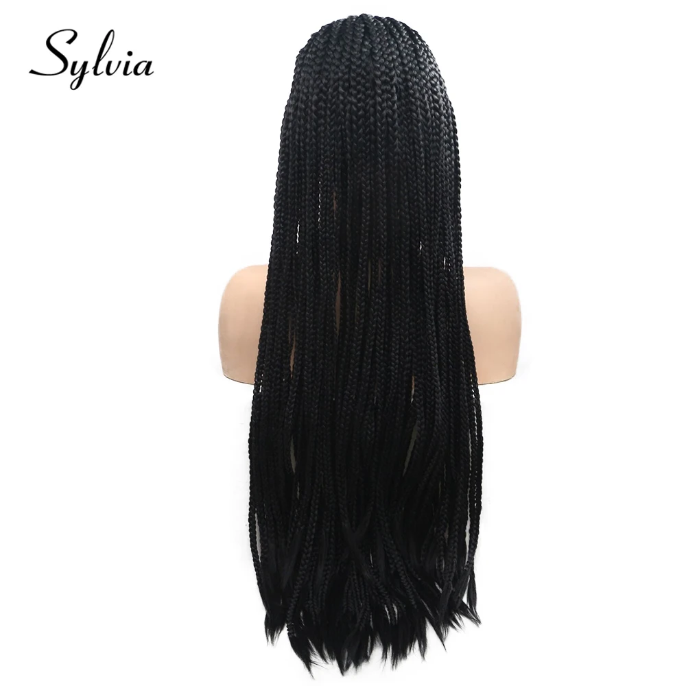 Sylvia 1b черный плетеный ящик косички Синтетические Кружева передние парики