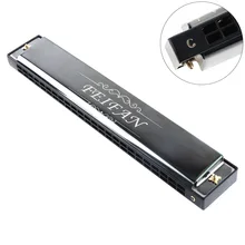 Negro FEIFAN mate 24 agujeros 8 K titanio Harmonica Tremolo tono KeyC Harp boca órgano instrumentos musicales(China)