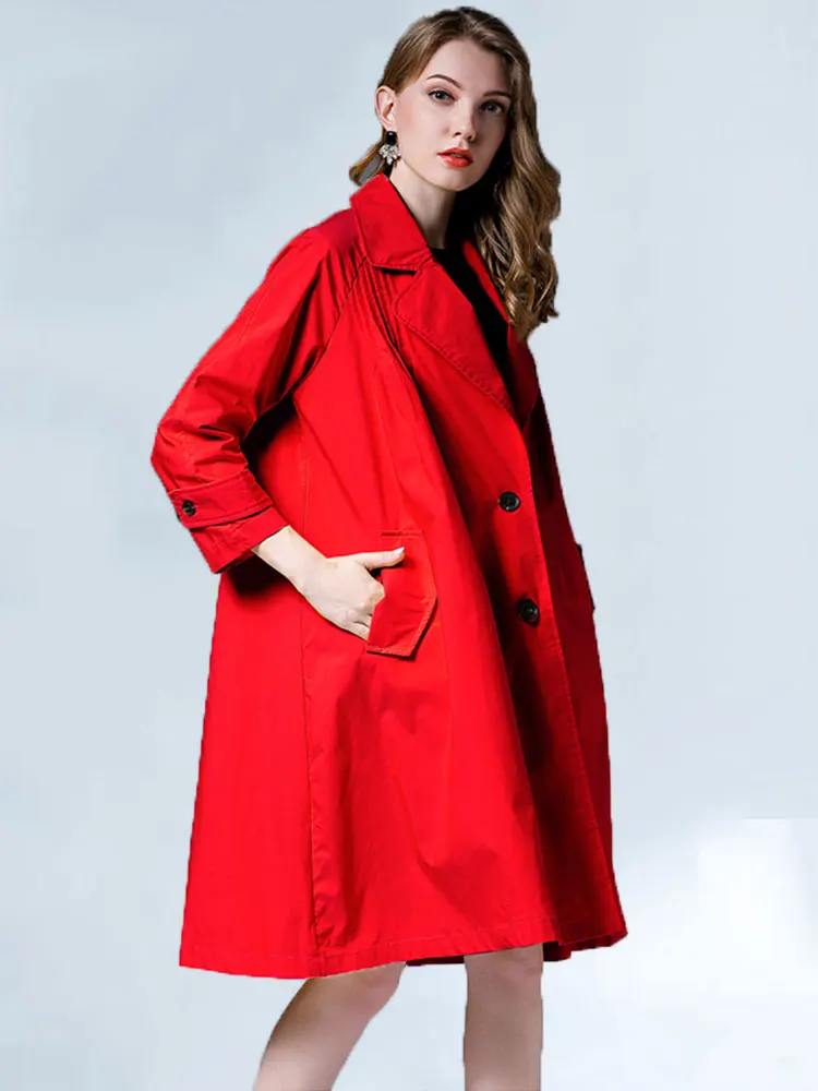 

2019 Spring New Trench Coat Women Lapel Long Sleeve Black Pleated Split Joint Loose Large Size Windbreaker Women Fashion Tide 73