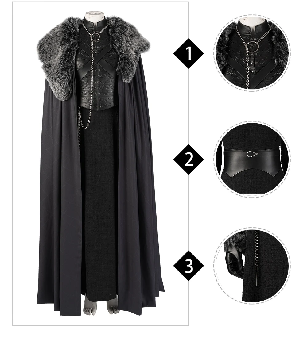 Game of Thrones Cosplay Costume Sansa Stark Cosplay Dress Cloak Outfit Custom Made Halloween Accessories Faux Leather