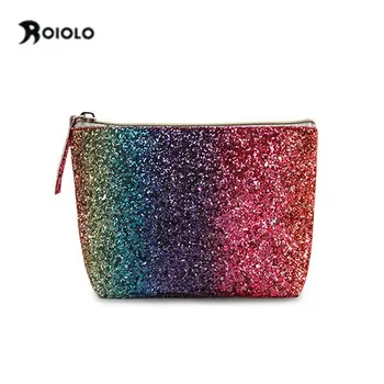 

Dropshipping Women Travel Cosmetic Bag Rainbow Sequins Make Up Bag Zipper Lip Girl Makeup Bag Organizer Storage Bags Toiletry