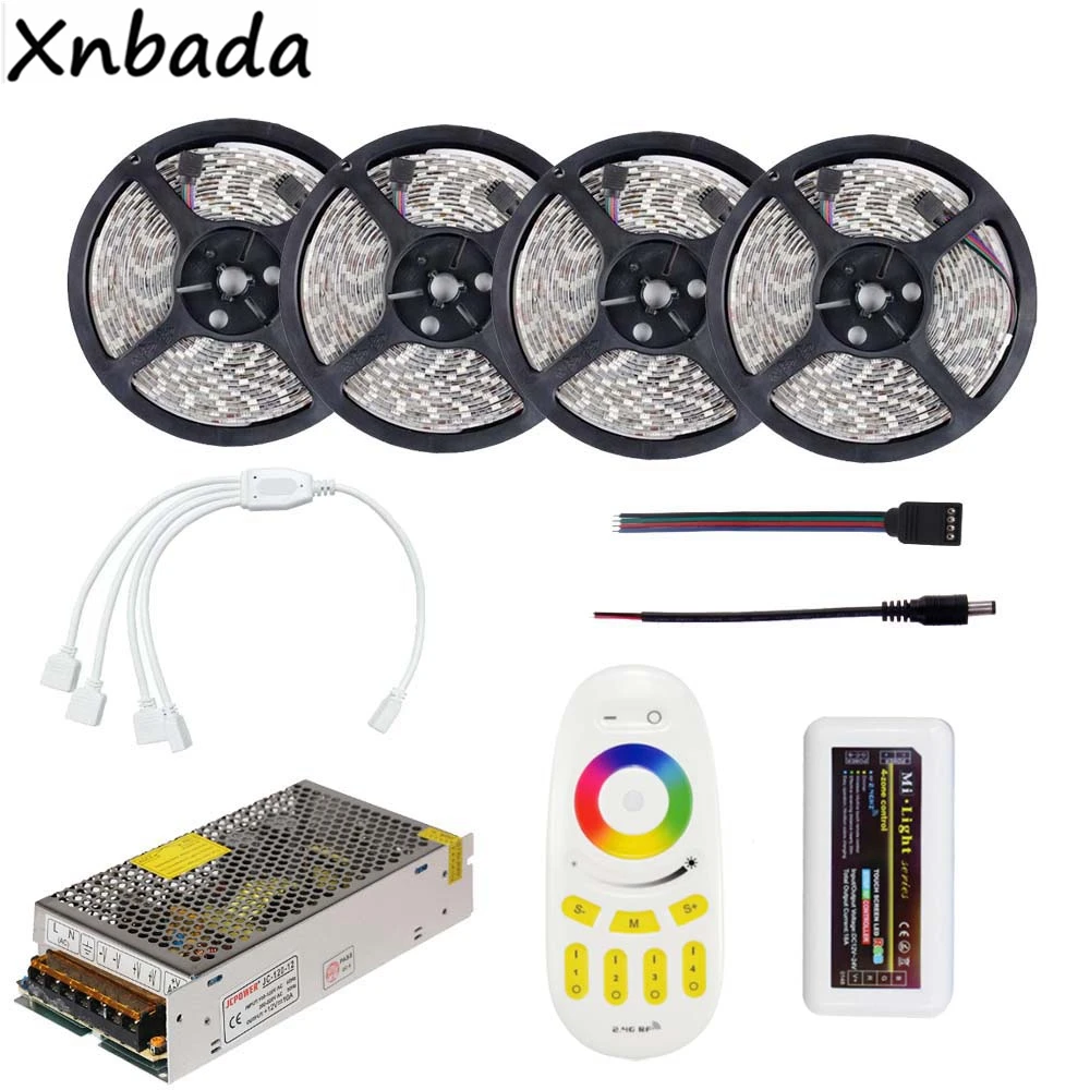 2835SMD RGB 60leds/м гибкий свет с Milight RGB Led контроллер Питание комплект 5 м 10 м 15 м 20 м